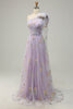 Load image into Gallery viewer, Purple One Shoulder Long Formal Dress With Embroidery