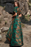 Burnout Velvet Dark Green Mother of Bride Dress