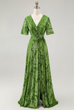 Burnout Velvet Dark Green Mother of Bride Dress