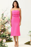 Spaghetti Straps Hot Pink Bridesmaid Dress with Fringes