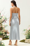 Sheath Halter Neck Silver Long Bridesmaid Dress