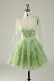 Sweetheart Green A Line Cocktail Party Dress with Beading