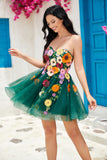 Champagne Strapless Short Formal Dress with 3D Flowers