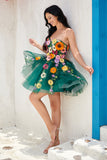 Champagne Strapless Short Formal Dress with 3D Flowers