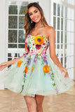 Champagne Strapless Short Formal Dress with 3D Flowers