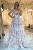 A-Line Tulle Flower Printed Formal Dress