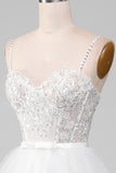 White A-Line Sparkly Sequin Ruffle Skirt Corset Formal Dress With Slit