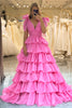 Load image into Gallery viewer, Princess A-Line V-Neck Fuchsia Formal Dress With Slit