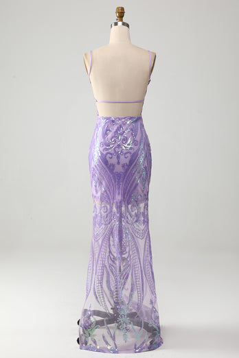 Trendy Sheath Spaghetti Straps Light Purple Long Formal Dress with Backless