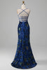Load image into Gallery viewer, Sparkly Mermaid Spaghetti Straps Royal Blue Sequins Long Formal Dress with Criss Cross Back