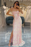 Mermaid Sparkly Pink Formal Dress with Slit