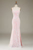 Load image into Gallery viewer, Trendy Sheath Spaghetti Straps Pink Long Formal Dress with Split Front