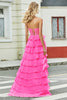 Load image into Gallery viewer, Gorgeous A Line Sweetheart Corset Hot Pink Formal Dress with Appliques Ruffles