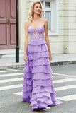 Gorgeous A Line Sweetheart Corset Lilac Formal Dress with Appliques Ruffles