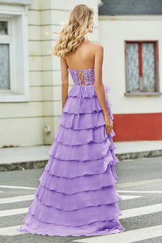 Gorgeous A Line Sweetheart Corset Lilac Prom Dress with Appliques Ruffles