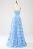 Load image into Gallery viewer, Sky Blue A-Line Sweetheart Tiered Corset Long Formal Dress