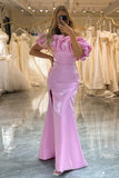 Mermaid Off the Shoulder Pink Formal Dress with Ruffles