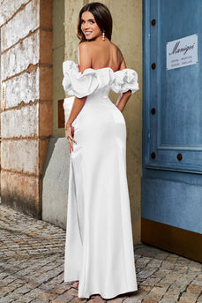 Mermaid Off the Shoulder White Prom Dress with Split Front