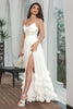 Load image into Gallery viewer, Simple White Ruffled Chiffon Corset Engagement Party Dress with Slit
