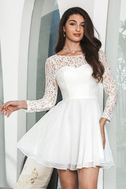 White Bateau Long Sleeves Backless Short Graduation Dress