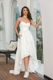 Simple White Asymmetrical Engagement Party Dress