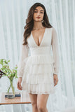 White A-Line Short Tiered Graduation Dress