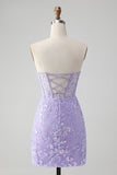 Lilac Corset Sequins Sweetheart Short Embroidery Cocktail Dress with Lace-up Back