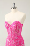 Sparkly Fuchsia Sweetheart Corset Cocktail Dress with Appliques