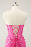 Sparkly Fuchsia Sweetheart Corset Cocktail Dress with Appliques