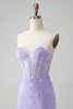 Load image into Gallery viewer, Lilac Corset Sequins Sweetheart Short Embroidery Cocktail Dress with Lace-up Back