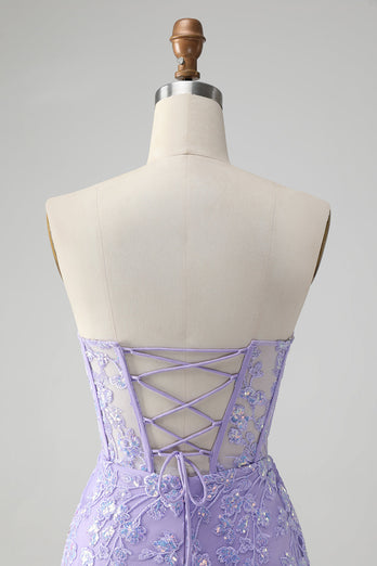 Lilac Corset Sequins Sweetheart Short Embroidery Cocktail Dress with Lace-up Back
