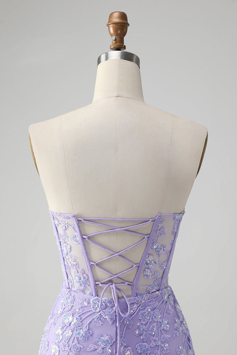Load image into Gallery viewer, Lilac Corset Sequins Sweetheart Short Embroidery Cocktail Dress with Lace-up Back
