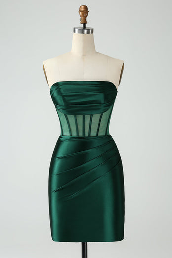 Dark Green Bodycon Corset Strapless Short Cocktail Dress