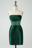 Dark Green Corset Strapless Bodycon Short Cocktail Dress