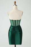 Dark Green Corset Strapless Bodycon Short Cocktail Dress