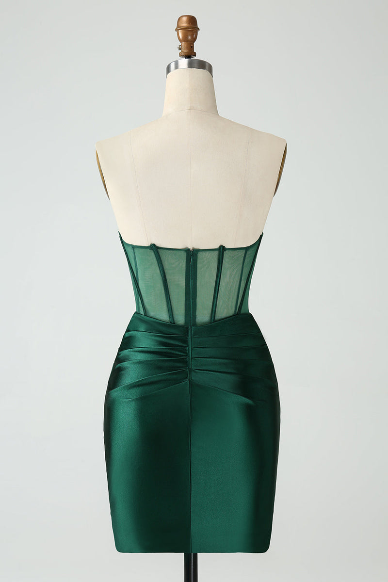 Load image into Gallery viewer, Dark Green Bodycon Corset Strapless Short Cocktail Dress