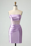 Lilac Corset Strapless Bodycon Short Cocktail Dress