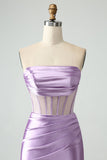 Lilac Corset Strapless Bodycon Short Cocktail Dress