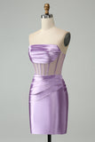 Lilac Corset Strapless Bodycon Short Cocktail Dress