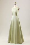 Dusty Sage A Line Long Chiffon Bridesmaid Dress