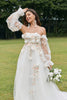 Load image into Gallery viewer, Ivory Detachable Long Sleeves Strapless Sweep Train Wedding Dress