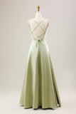 Dusty Sage A Line Spaghetti Straps Long Chiffon Bridesmaid Dress