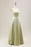 Dusty Sage A Line Spaghetti Straps Long Chiffon Bridesmaid Dress