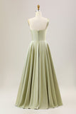 Dusty Sage A Line One Shoulder Long Chiffon Bridesmaid Dress