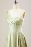 Dusty Sage A Line One Shoulder Long Chiffon Bridesmaid Dress