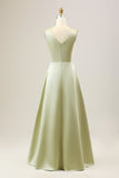 Dusty Sage A Line Long Chiffon Bridesmaid Dress