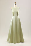 Dusty Sage A Line Long Chiffon Bridesmaid Dress