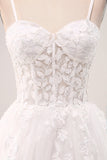 White A-Line Spaghetti Straps Corset Lace Tulle Long Wedding Dress