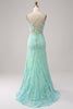 Load image into Gallery viewer, Green Mermaid Spaghetti Straps Sequins Long Formal Dress with Slit
