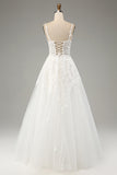 Ivory A-Line Tulle Spaghetti Straps Wedding Dress with Appliques